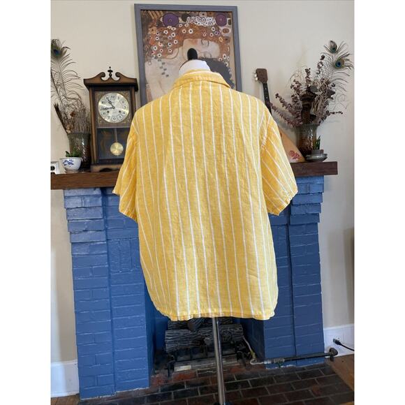 C & C California Top Womens XL 100% LINEN Off Yellow Stripe Button Up Shirt - Picture 5 of 12